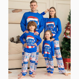 Merry Christmas Family Matching Pajamas Set Blue Print Sleepwear