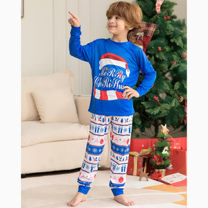 Merry Christmas Family Matching Pajamas Set Blue Print Sleepwear