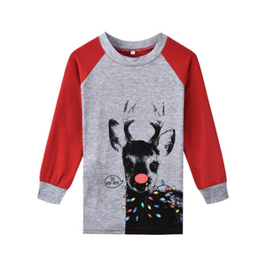 Christmas Family Matching Xmas Reindeer Tops Plaid Pants Pajamas Set